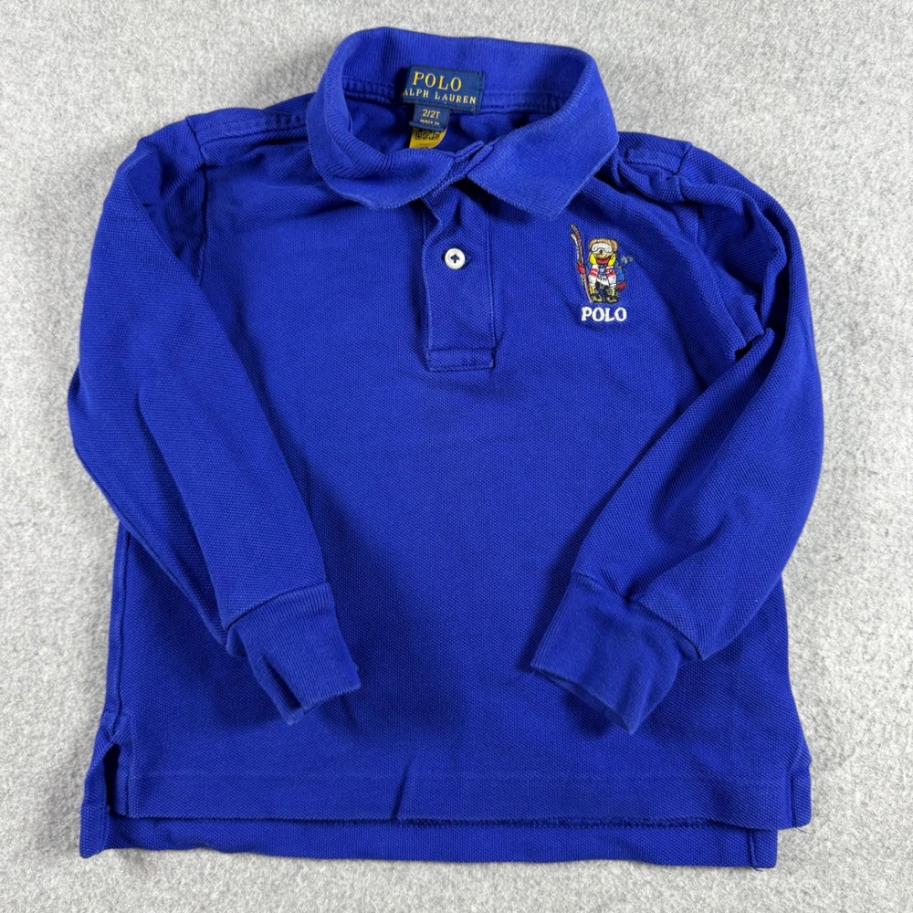 Polo Ralph Lauren Polo Shirt Kids 2/2T Blue Skiing Polo Bear Long Sleeve Top